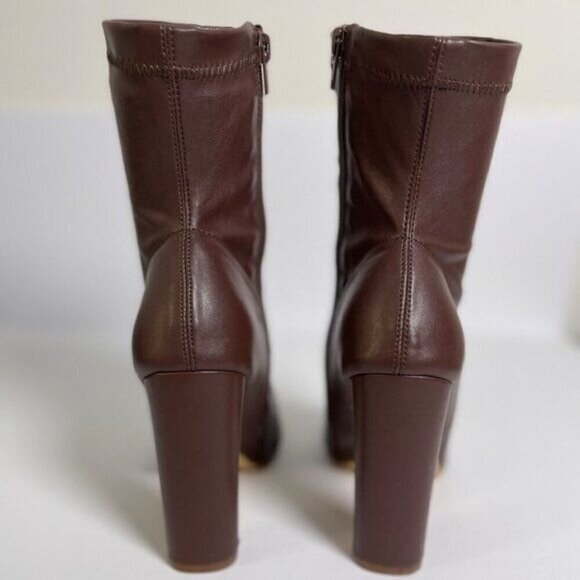 Liliana Womens Squared Open Toe Heel Booties Chunky Heel Inner Zipper Brown 8.5 - Picture 3 of 13